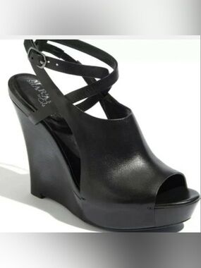 MARIA SHARAPOVA by Cole Haan Black Leather Wedge Platform High Heel Shoes Sz 8